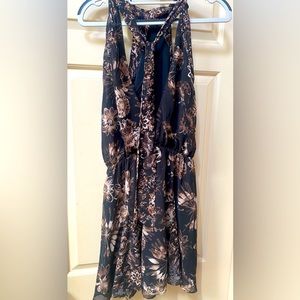 Free People Katerina Black Floral Halter Dress SzS